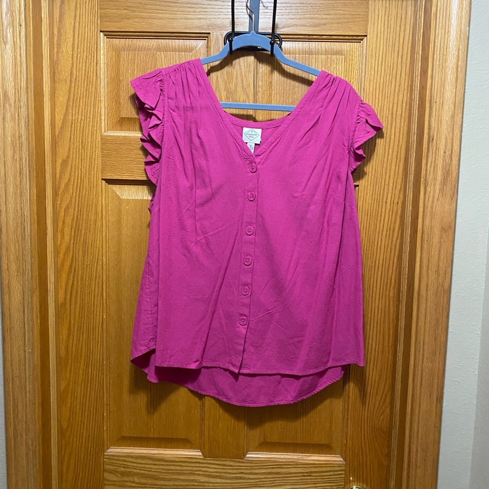 St. John's Bay Fuchsia Ruffle Sleeve Blouse